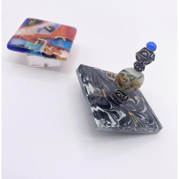 Vintage Dreidel Judaica Hebrew Murano Blue Glass Hanukkah Judaism Israel Jewish - Picture 3 of 14